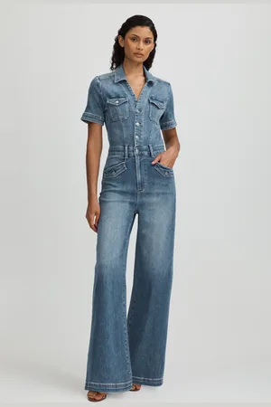 Paige Womens Mid Wide Leg Denim Jumpsuit