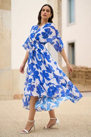 Yumi Kimono Sleeves Midi Dip Hem Wrap Midi Dress AU 16