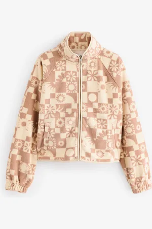 Roxy Womens Cream And Pink Blurry Cloud Print Full Zip Fleece
