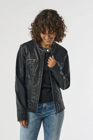 ONLY Womens Collarless PU Biker Jacket