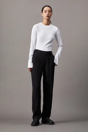 Calvin Klein White Skinny Ribbed Stretch Cotton Long Sleeve Top M