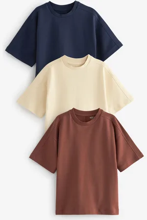 Next Boys Berry/Navy /Cream Oversized 100% Cotton T-Shirts 3 Pack (3-16yrs)
