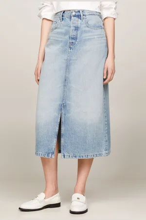 Tommy Hilfiger Womens Denim Midi Straight Skirt
