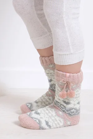 Totes Womens Ladies Fairisle Chenille Slipper Socks