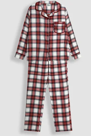 JoJo Maman Bébé Cream Mens Check Woven Pyjamas Set M
