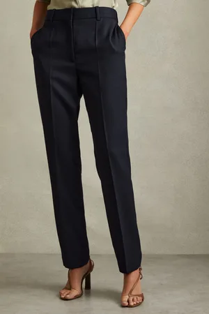 Reiss Womens Navy Hallie Textured Slim Fit Suit Trousers