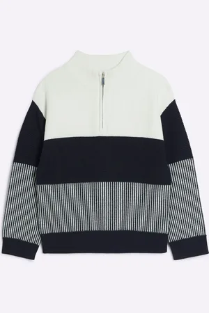 River Island Boys Boys Blocked Quarter Zip 100% Cotton Jumper