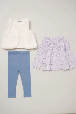 LILY & JACK Faux Fur Gilet 100% Cotton Top and Leggings Outfit Set 12 Months (80 cm)