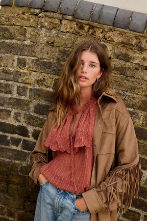 Next Womens Taupe Faux Suede Tassel Fringe Jacket