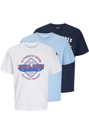 JACK & JONES Blue 3 Pack Short Sleeve Printed T-Shirts S