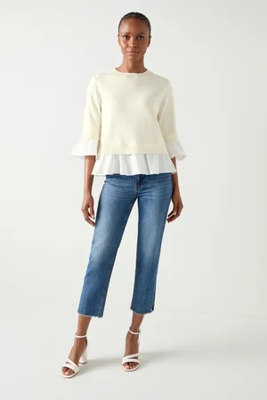 LK Bennett Womens Maisie Poplin Frill Trim Jumper