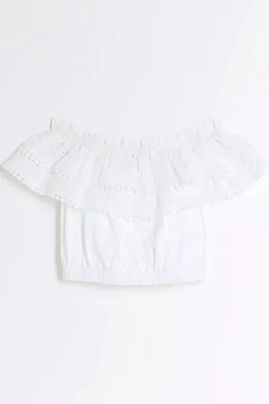 River Island Girls Girls Bardot Broderie 100% Cotton Top