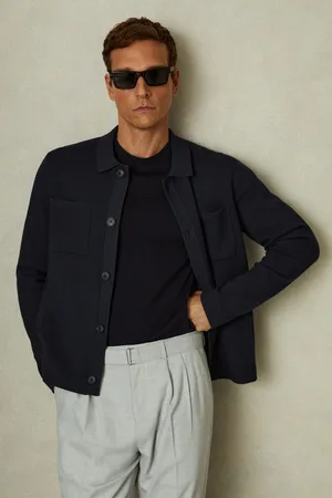 Reiss Mens Navy Forester Knitted Button-Through Jacket