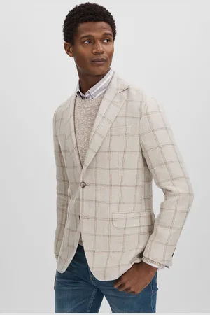 Oscar Jacobson Mens Linen Blend Single Breasted Check Blazer