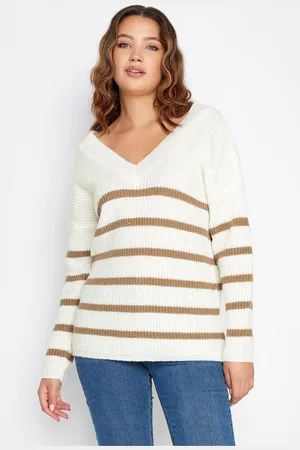 Long Tall Sally Womens cream V-Neck Striped Jumper