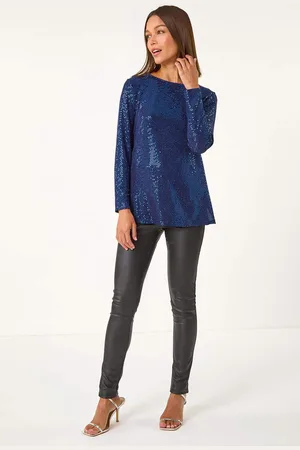 Roman Blue Shimmer Cowl Back Tunic AU 14