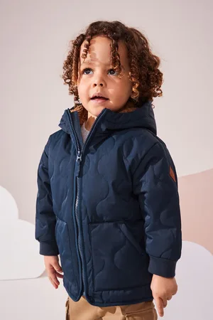 Next Boys Navy Quilted Borg Fleece Lined Shower Resistant Coat (3mths-7yrs)