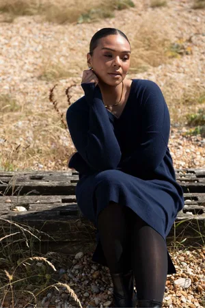 Live Unlimited London Womens Curve V-Neck Jumper Dress