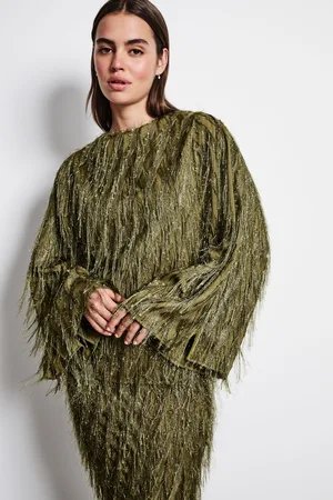 Next Womens Sparkle Fringe Long Sleeve Tie Back Blouse