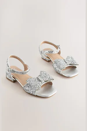 Next Silver Glitter Bow Heeled Sandals AU 2 (EU 34.5)