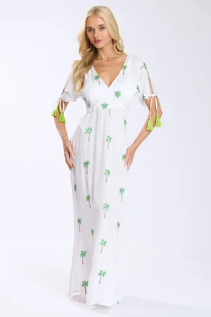 South Beach Crinkle Viscose Wrap Front Maxi Dress With Embroidery AU 10