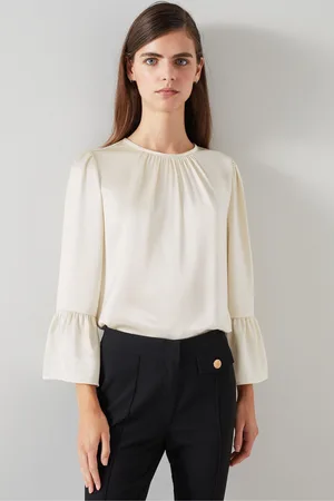 LK Bennett Womens Agnes Birch Satin Top With Frill Cuff