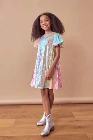 Next Girls /Blue/Green Rainbow Sequin Sparkle Party Dress (3-16yrs)