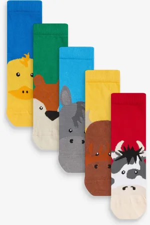 Next Boys Farm Animals Print Cotton Rich Socks 5 Pack