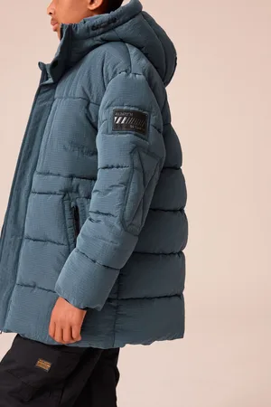Next Boys Teal Utility Fleece Lined Hooded Padded Puffer Coat (3-16yrs)