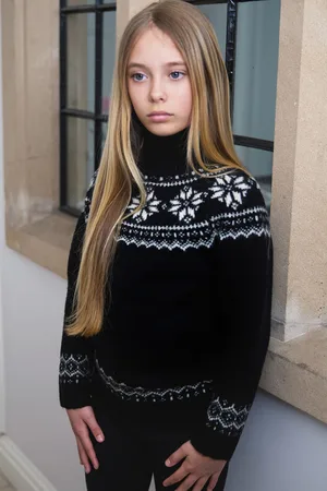 The Little Tailor Girls Kids Snowflake Funnel Neck Chunky Christmas Jumper