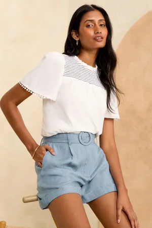 Love & Roses Womens Navy TENCEL Belted Shorts