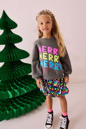 Next Girls Charcoal Sequin Christmas Sweatshirt (3-16yrs)