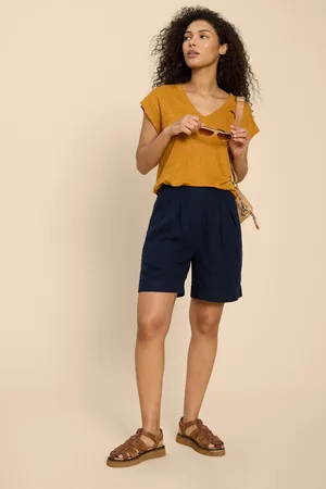 White Stuff Womens Blue Una Shorts With Linen