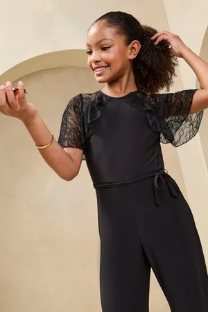 Lipsy London Black Lace Frill Flutter Sleeve Jumpsuit (5-16yrs) 7 Years (122cm)