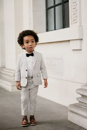 Next Boys Neutral Blazer Shirt Trousers And Bow Tie Set With Linen (3mths-9yrs)