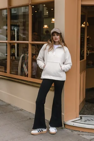 Chelsea Peers White Borg Quarter Zip Hooded Fleece AU 10