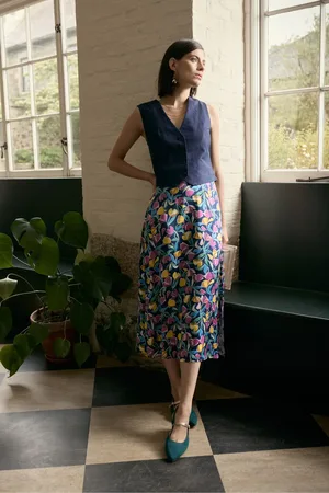 Seasalt Cornwall Multi Wild Pansy Satin Skirt AU 18
