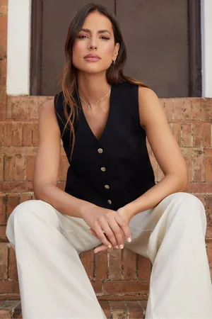 Threadbare Womens Black Tailored Denim Waistcoat