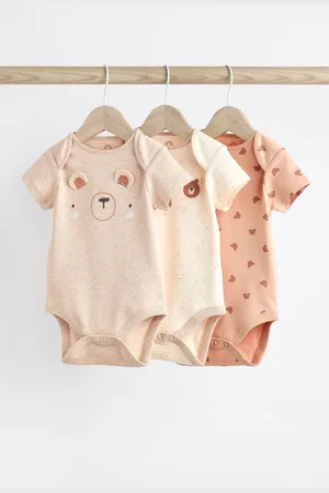 Next Neutral Bear Baby 100% Cotton Short Sleeve Bodysuits 3 Pack