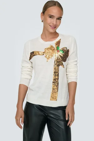 ONLY Womens Sequin Bow Knitted Christmas Jumper
