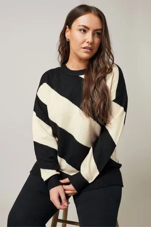 Evans Womens Cream/ Diagonal Stripe Jumper