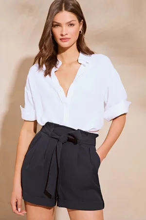 Lipsy London Womens Navy High Waisted Paperbag Belted Shorts