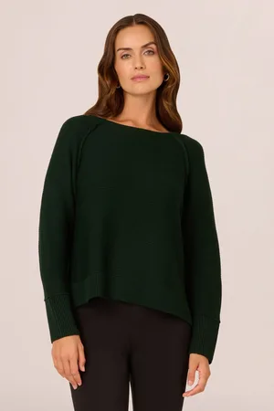 Adrianna Papell Womens Exposed Seam Seed Stitch Sweater With Long Raglan Sleeves