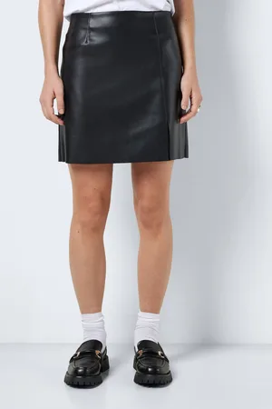 Noisy May 100% Cotton Leather Look Mini Skirt with Slit Detail S
