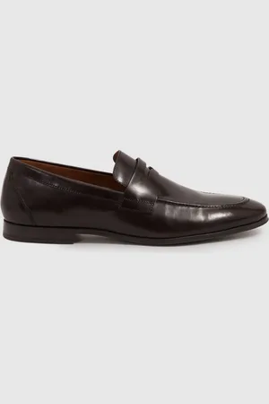 Reiss Mens Oxblood Bray Leather Patent Leather Saddle Loafers