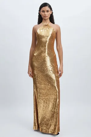 Halston Heritage Sequin Halterneck Maxi Dress AU 12
