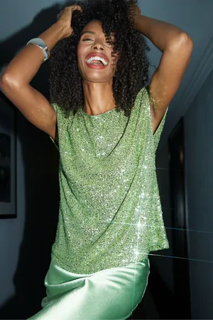 Threadbare Womens Short Sleeve Sequin Top