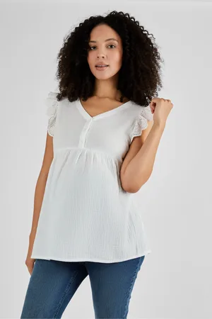 JoJo Maman Bébé Womens Broderie Flutter Sleeve Maternity Blouse