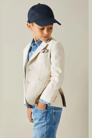 Reiss Boys Stone Aphrodite 9-13 yrs Slub Check Single Breasted Blazer