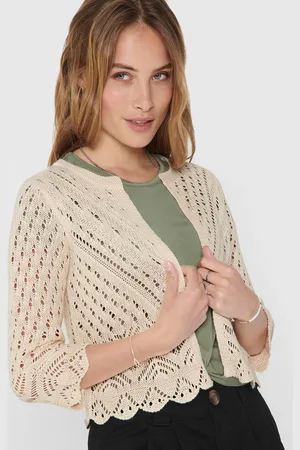 JDY Cream 3/4 Sleeve Crochet Cardigan AU 12-14